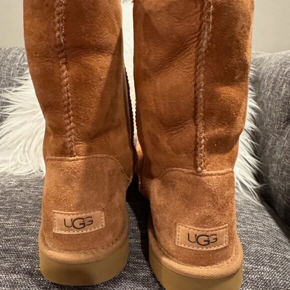 Classic Ugg Boots Womens Size 11 Faux Fur Lined Brown Chestnut Suede - Picture 8 of 14